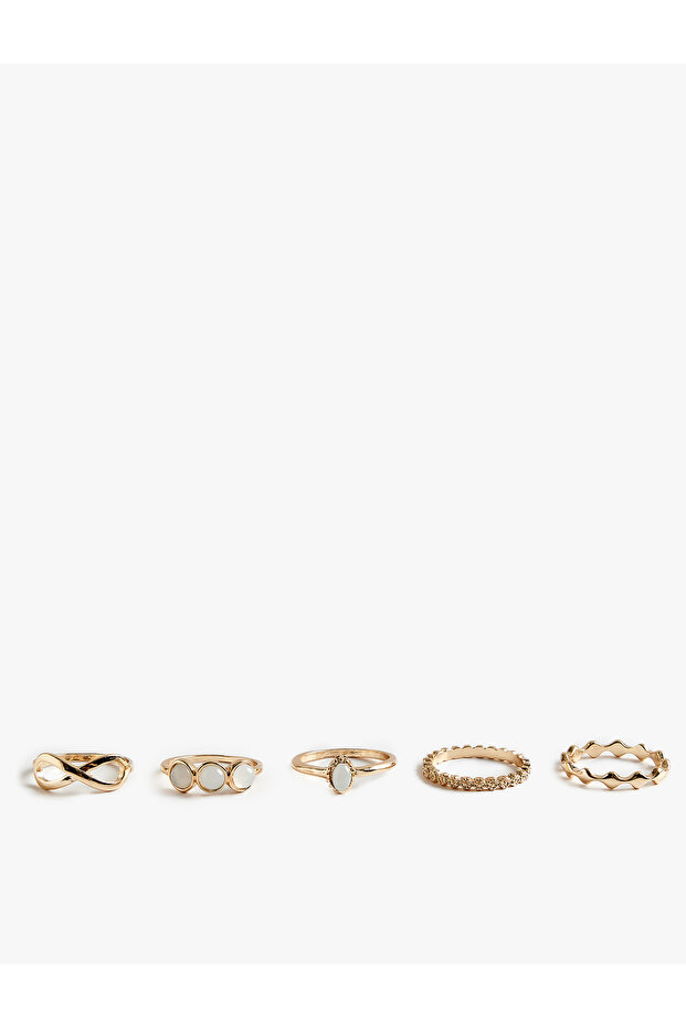 Stone Detailed 5-Piece Ring Set