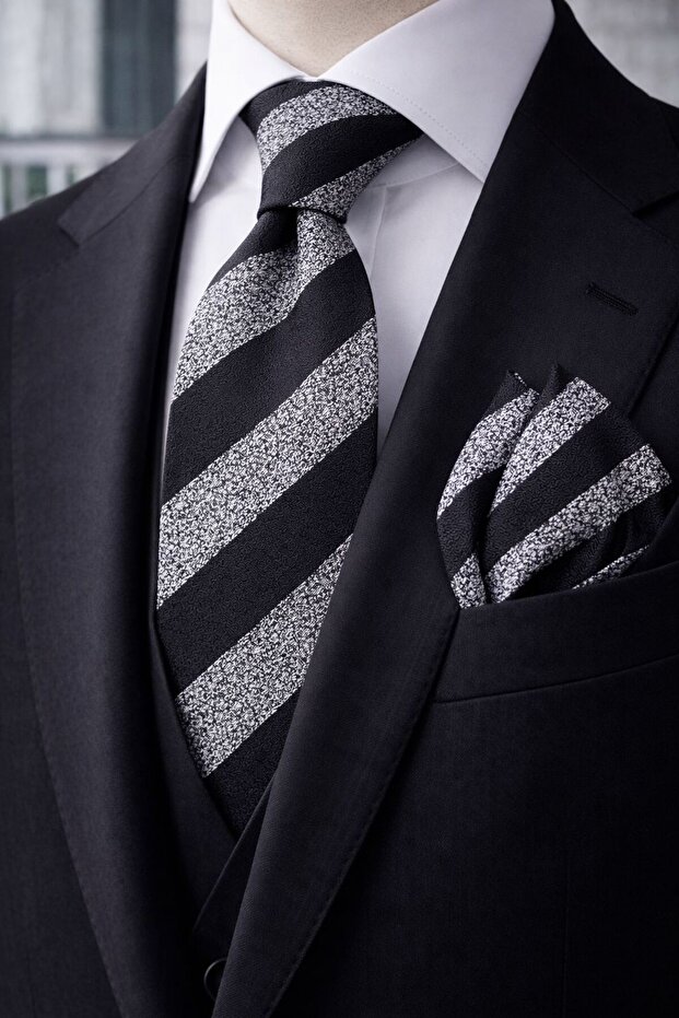 Black and White Striped Tie Handkerchief