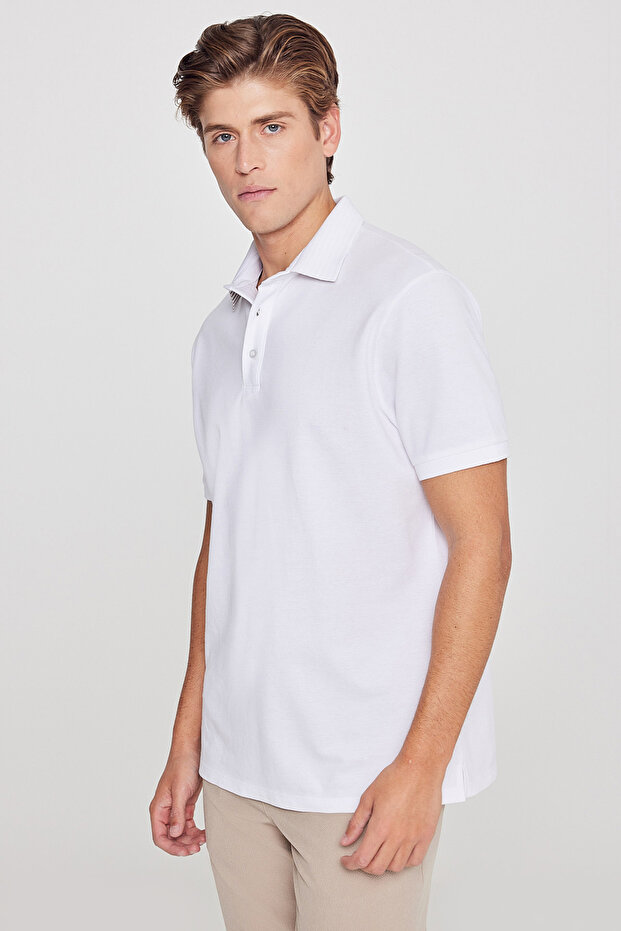 Men's White 100% Cotton Standard Fit Regular Cut Polo Collar T-Shirt