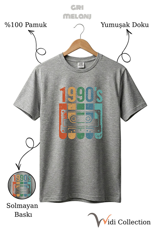 Vintage Retro 1990's Printed Cassette Tape 100% Cotton Regular Fit Crew Neck T-Shirt