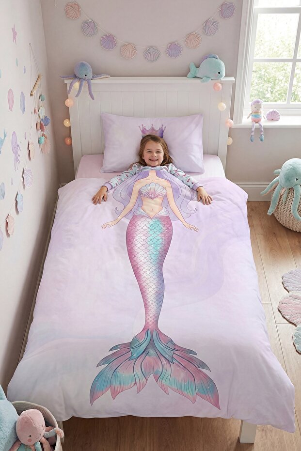 Mermaid Dream Patterned Single Baby Kids Duvet Cover Set
