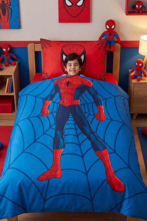 Spider Hero in the City Patterned Single Baby Kids Bedding Set