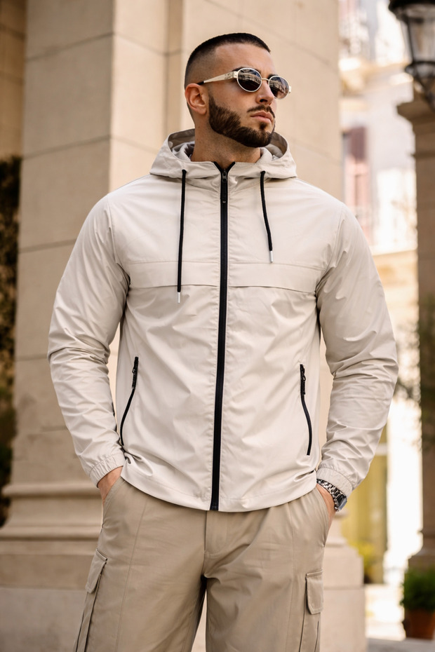 Men's Trend Premium Hooded Stone Raincoat & Windbreaker