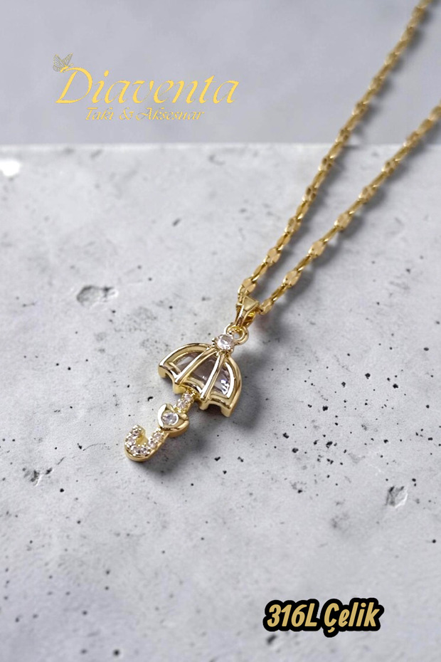 316L Surgical Steel Tarnish-Resistant Gold Chain Necklace Minimalist Umbrella Model 42+5cm