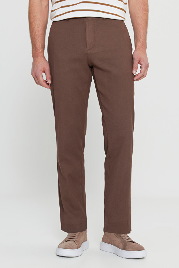 Men's Mink Cotton Comfort Fit Side Pocket Dobby Casual Flexible Trousers