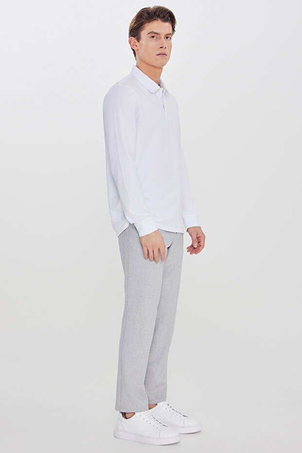 Men's Gray Slim Fit Tie-Waist Side Pocket Dobby Casual Trousers