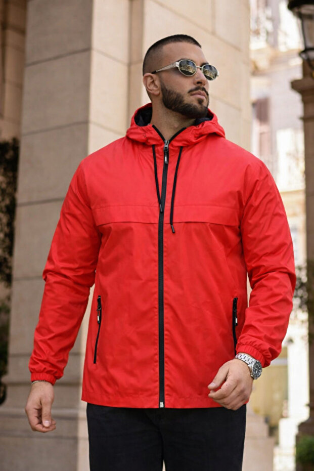 Men's Trend Premium Hooded Red Raincoat & Windbreaker