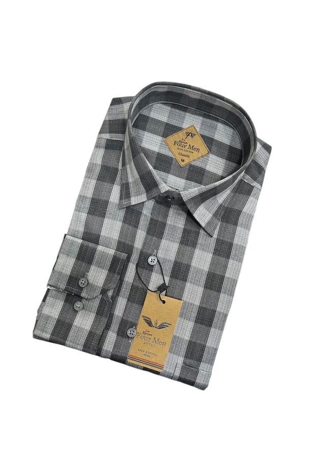 Men's Classic Wide Cut Plaid Cotton Long Sleeve Shirt