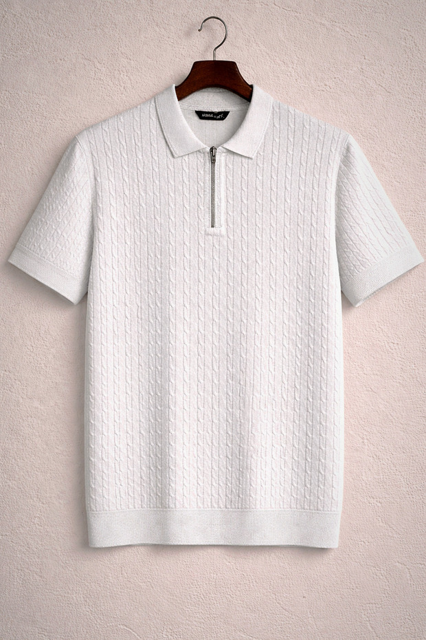 Polo Collar Zippered Knitted Old Money Knitted First Quality Soft Short Sleeve Men's T-Shirt