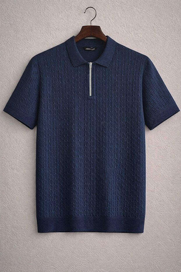 Polo Collar Zippered Knitted Old Money Knitted First Quality Soft Short Sleeve Men's T-Shirt