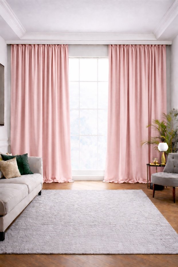 Velvet Chenille Extra Foam Single Wing Living Room Living Room Background Curtain Powder Pink