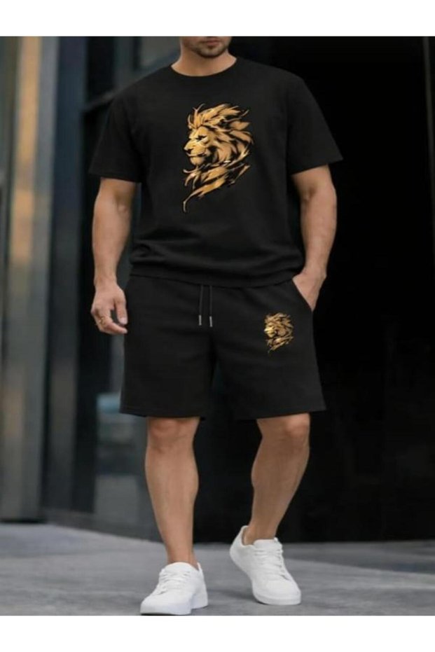 T-Shirt Shorts 2-Piece Set Unisex Men/Women Lion Printed
