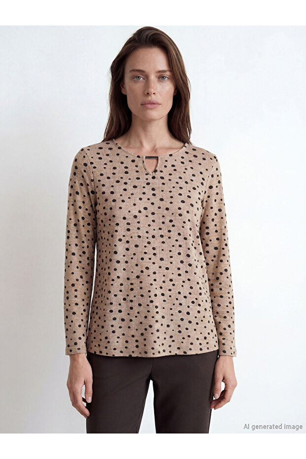 Nevavm Oval Collar Polka Dot Blouse with a Difference
