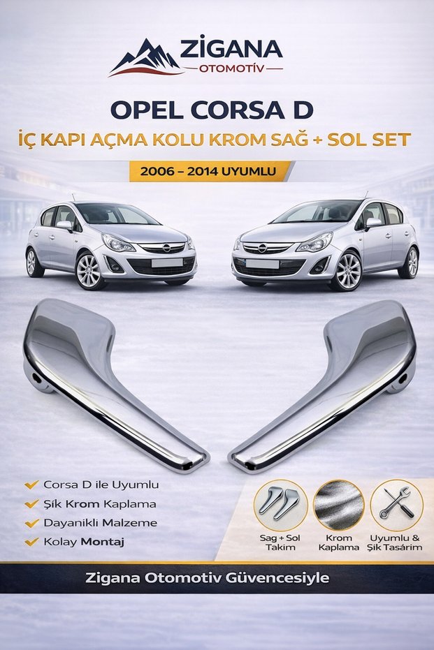 Opel Corsa D Interior Door Opening Handle Chrome Right + Left Set | Interior Door Handle Set | Compatible Spare Part