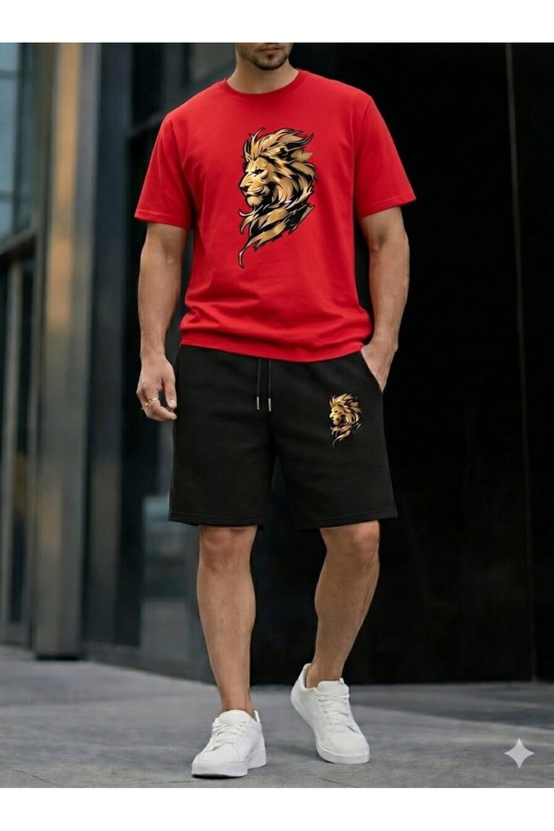 T-Shirt Shorts 2-Piece Set Unisex Men/Women Lion Printed