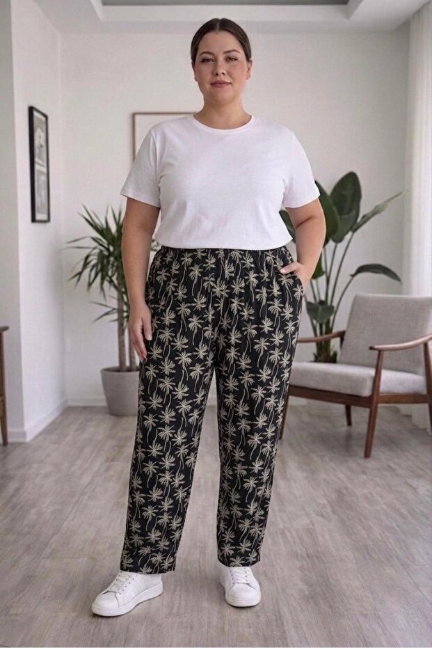 Women's Battal Viscose Pocketed 90/120 kg Compatible Mother Pants