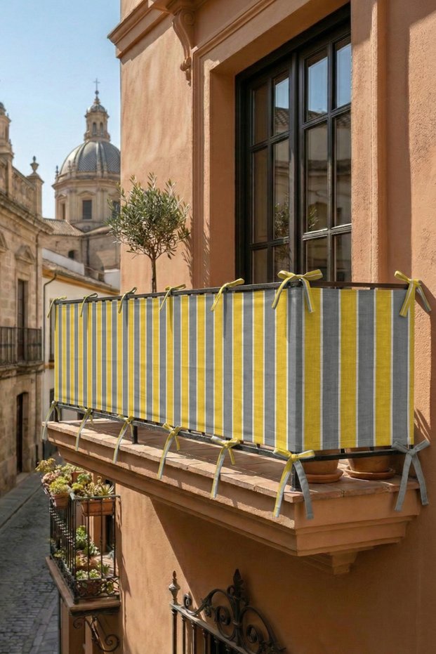Yellow-Grey Lace-Up Privacy-Providing - Sun-Resistant Decorative Balcony Iron Covering Tarpaulin