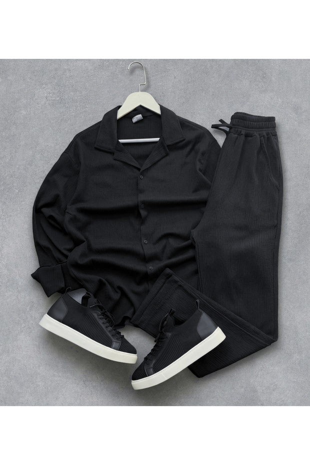 Men's Wrinkled Shirt and Pants 2-Piece Set - Top and Bottom Set