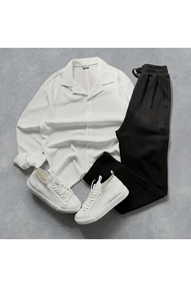Men's Wrinkled Shirt and Pants 2-Piece Set - Top and Bottom Set