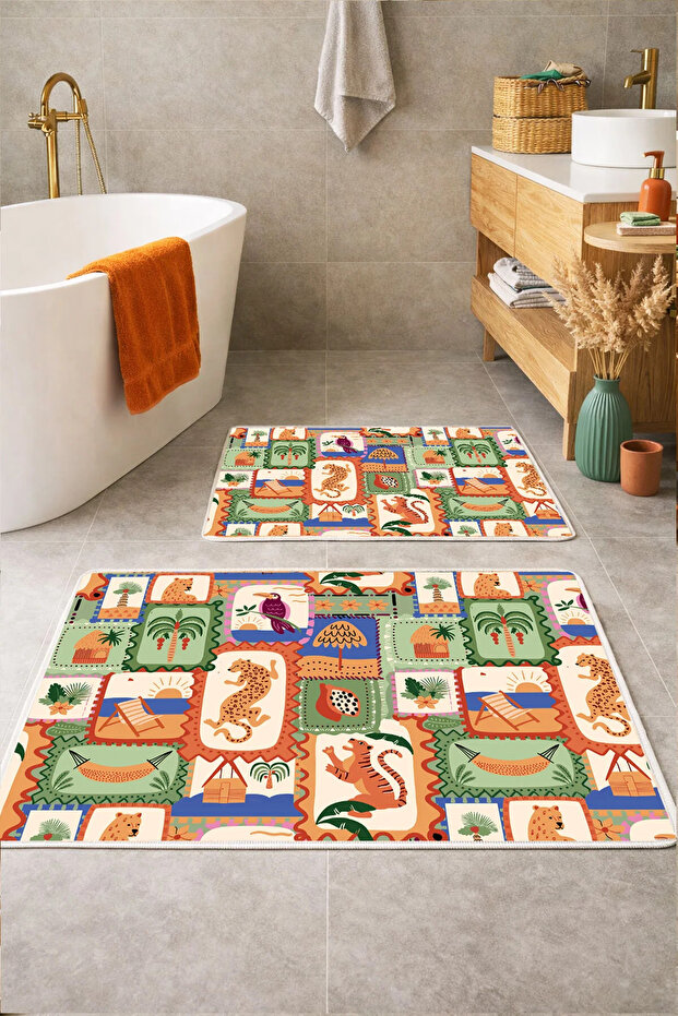 Digital Non-Slip Washable Tiger Double Bath Mat Set Bathroom Rug Bathroom Decor 40X60 + 60X90Cm