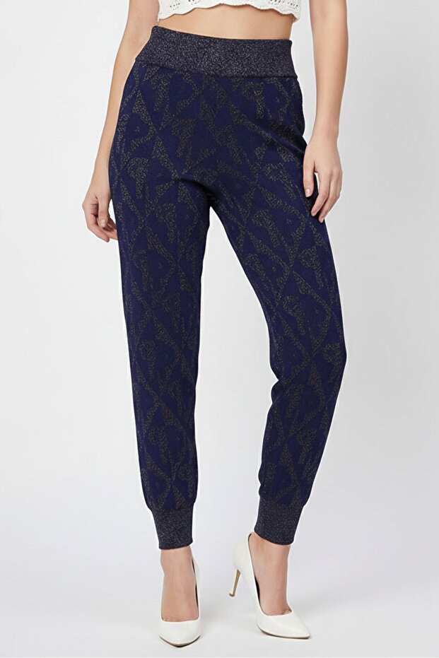 Women Regular Fit Metallic Pants, Navy