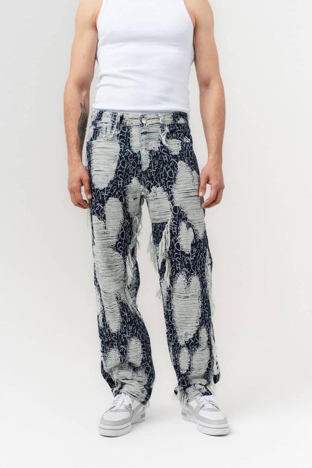 Maison Ripped Thread Detailed Jean Baggy Trousers