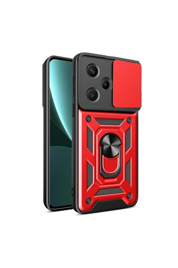 حافظة هاتف Xiaomi Redmi Note 13 Pro Plus من السيليكون مع حلقة عدسة Pars - أحمر
