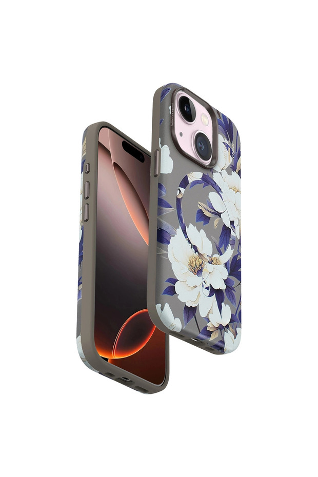 Onegif Apple iPhone 15 Plus Flower Series Magsafe Cover - Gray