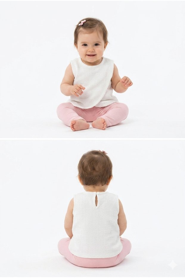 Baby Girl & Child Textured Cross-Layered Front Design Blouse -Ecru/White