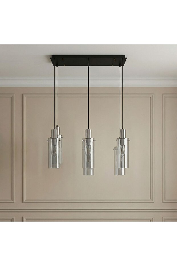 New In Delight 6-Light Glass Chandelier - Smoke Black - 70 cm
