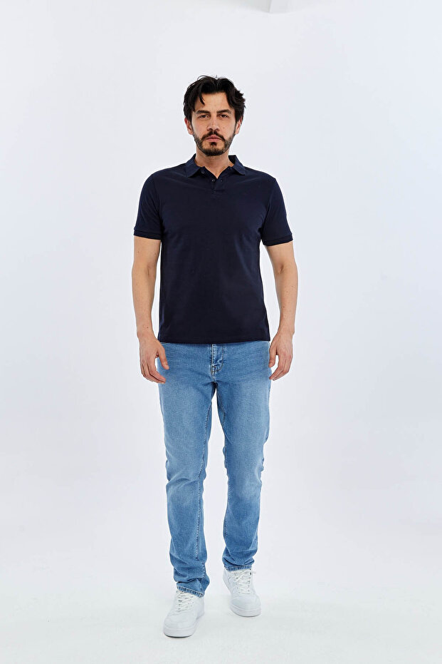 Slim Navy Blue Men's Polo Neck T-Shirt Ts1014000474
