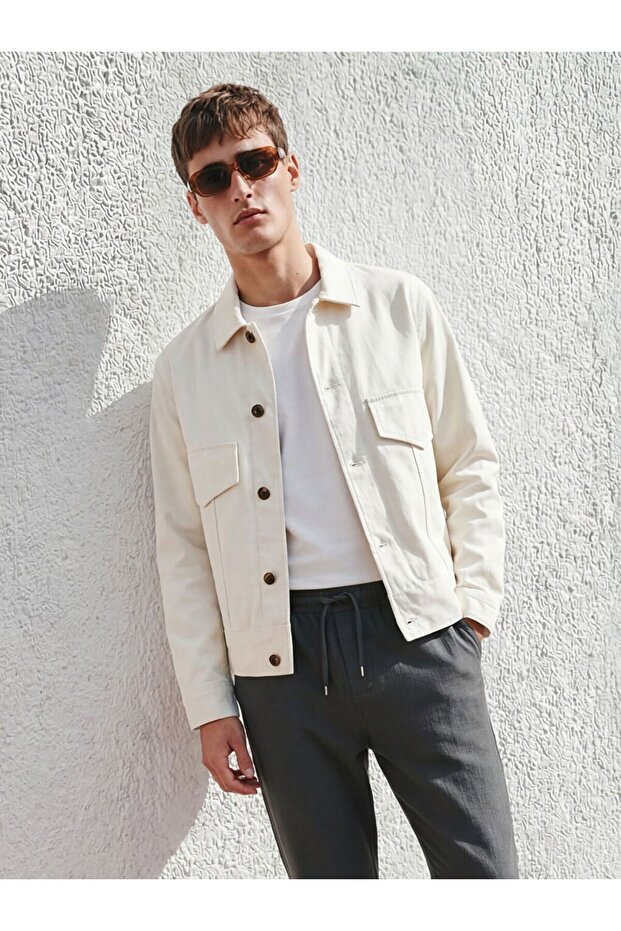 Loose Fit Shirt Collar Men's Gabardine Jacket