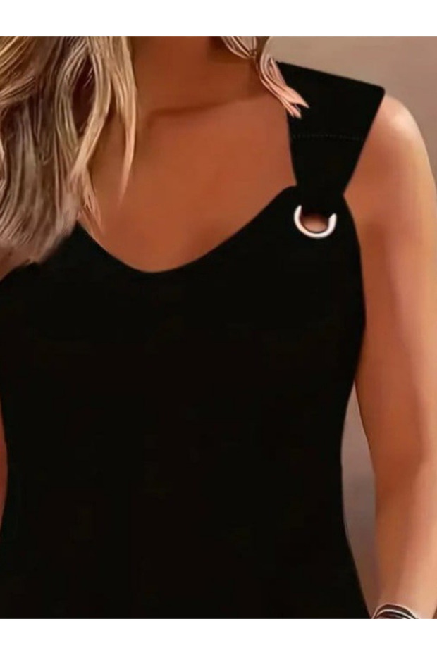 Women's Strap V-Neck Viscose Blouse with Bird Eye Detail - 2