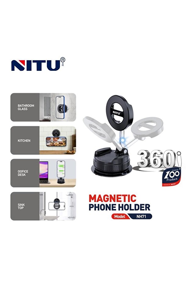 Strong Magnetic Car Phone Holder - Foldable, 360° Adjustable Vacuum Bracket with Multi-Angle