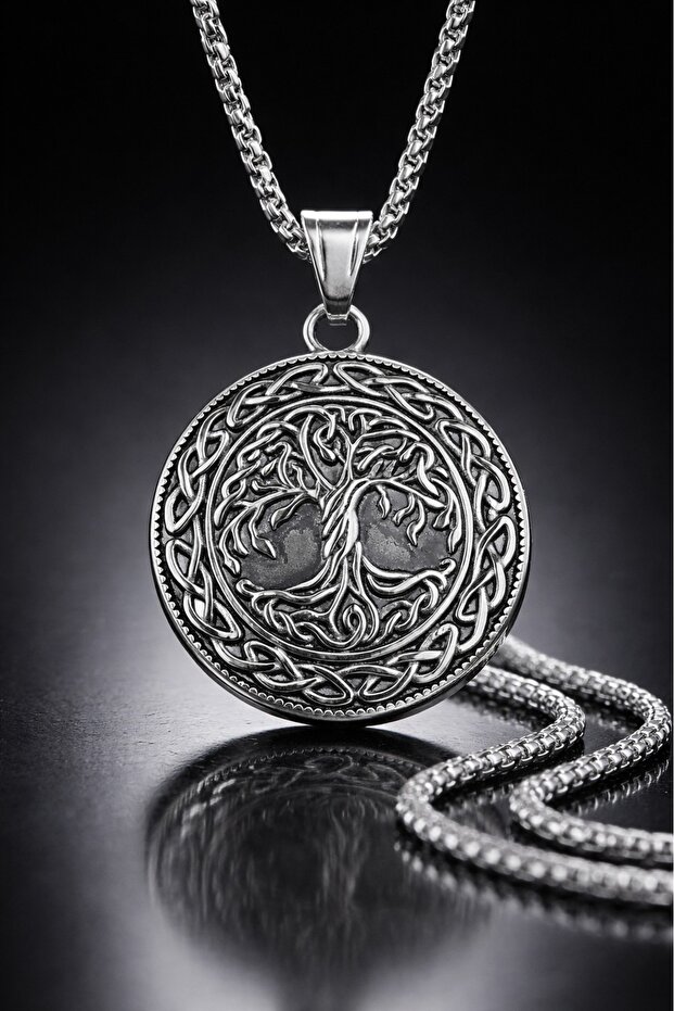 Stainless Steel Anthracite Color Celtic Tree of Life Necklace
