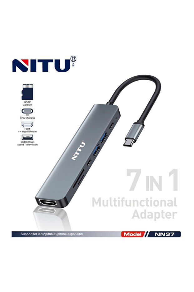 7-in-1, Multi-Port Type-C Adapter Hub to 4K HDMI, Micro SD Card Reader, USB C & USB A 3.0,