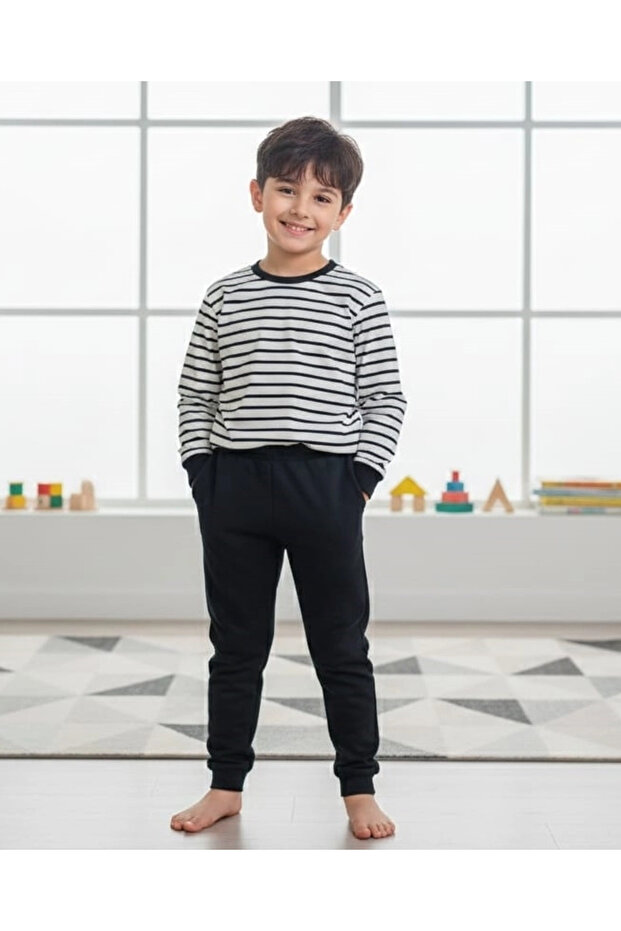 Ync 7777 Girls-Boys Striped Combed Cotton Suit