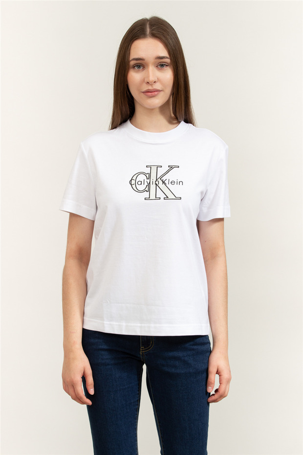 Ss Classic Monologo Metallic Cne Women's Crew Neck T-Shirt White