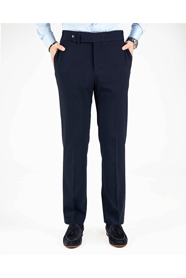 Slim Fit Bel Detailed Trousers Navy Blue T14926