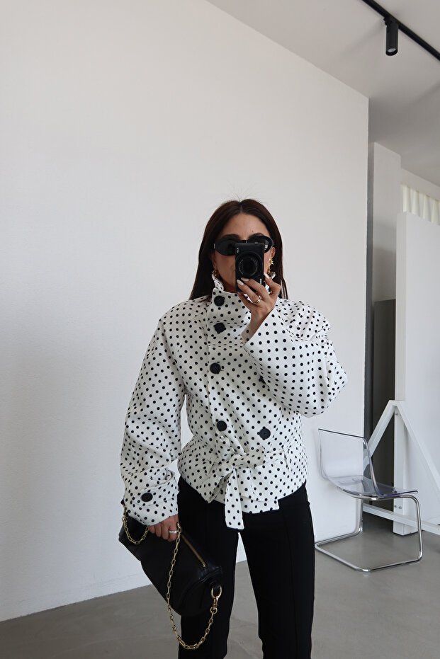Self-Belted Polka Dot Jacket