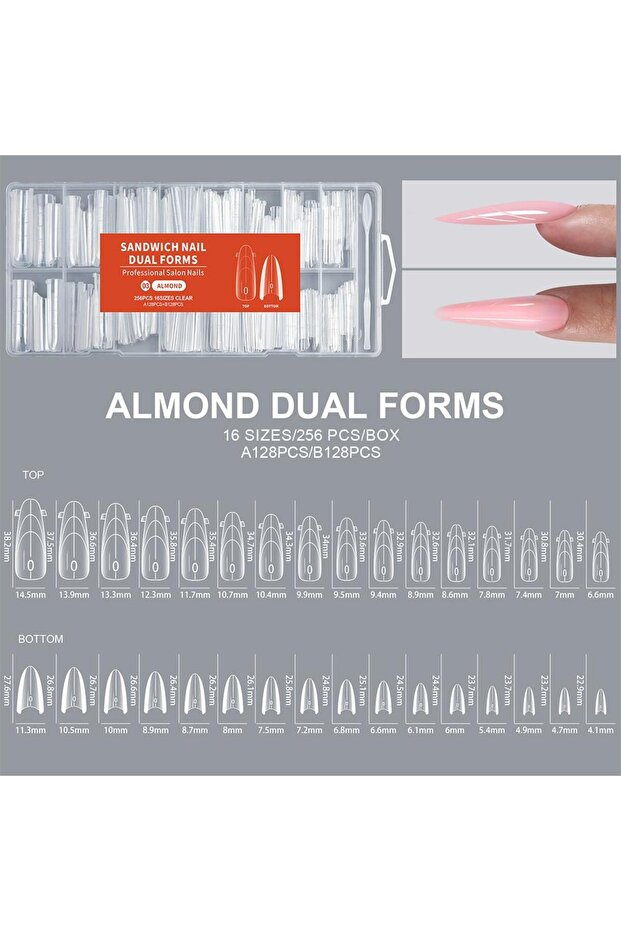 C 256Pieces Nail Sandwich Dual Form Nail Tips Quickly Building Gel Form Nail System Full Cover Tips.
