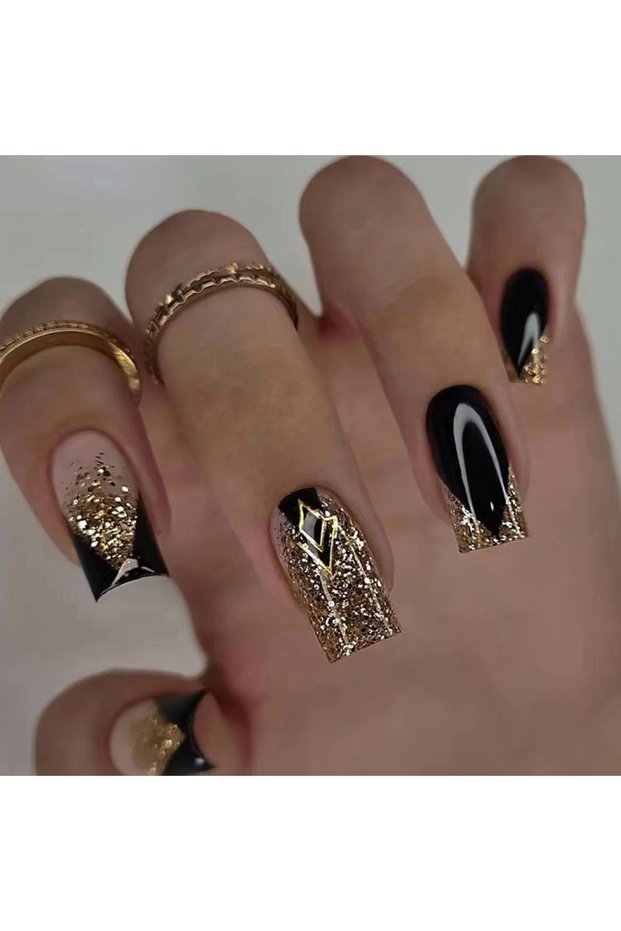 QH-W302 24 pieces of French minimalist diamond nails, pressed nails, women wearing nails, with 1 jel
