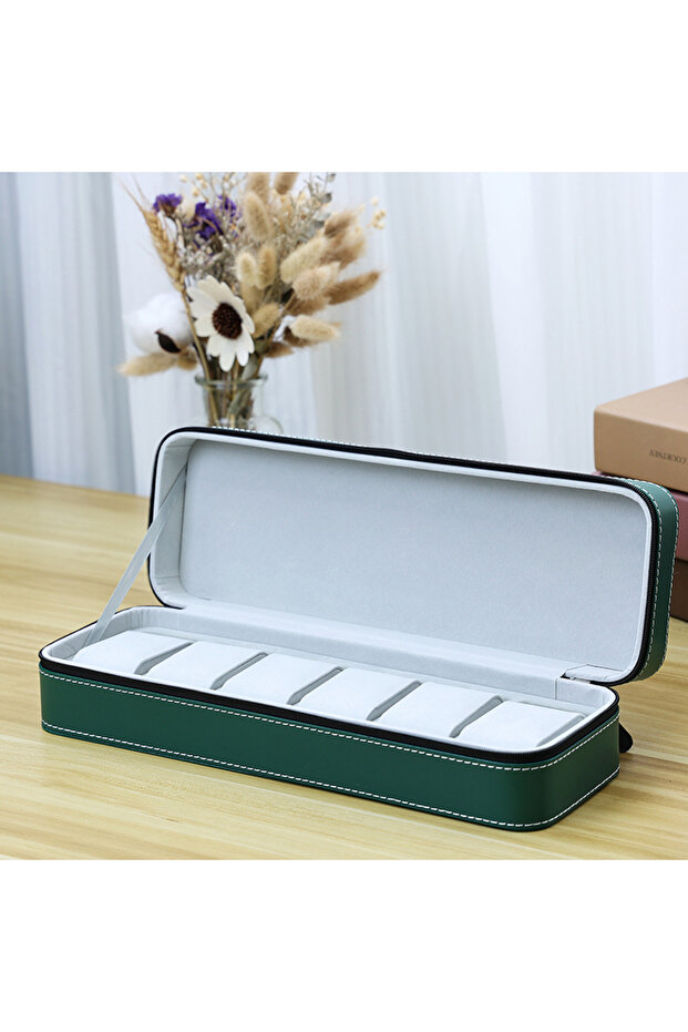 Green 6 grids 2024 New 6/10/12 Girds Portable Watch Storage Boxes Organizer with Zipper Classic Styl