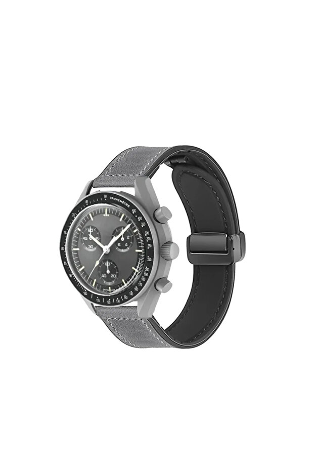 For MoonSwatch Light Grey 20mm Silicone Leather Strap For X Swatch MoonSwatch Magnetic Buckle Brac