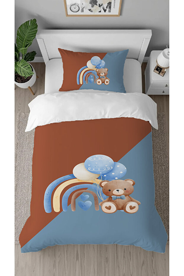 Teddy Bear Rainbow Patterned Digital Printed Specially Designed Single Stylish Duvet Cover Set Without Sheets