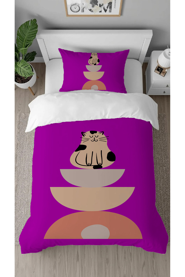 Cute Cat Patterned Digital Printed Special Design Single Duvet Cover Set Without Sheets