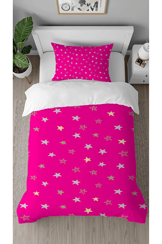 Star Pink Patterned Digital Printed Specially Designed Single Stylish Duvet Cover Set Without Sheets