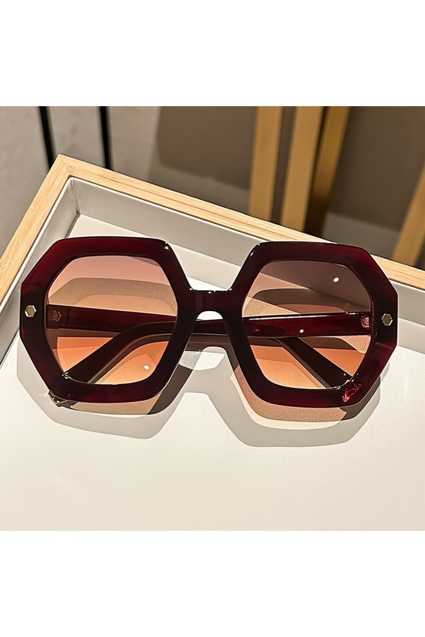 Tea Pink Retro Polygon Sunglasses - Large Frame, Personalized Irregular Simple Fashion for Outdoor T