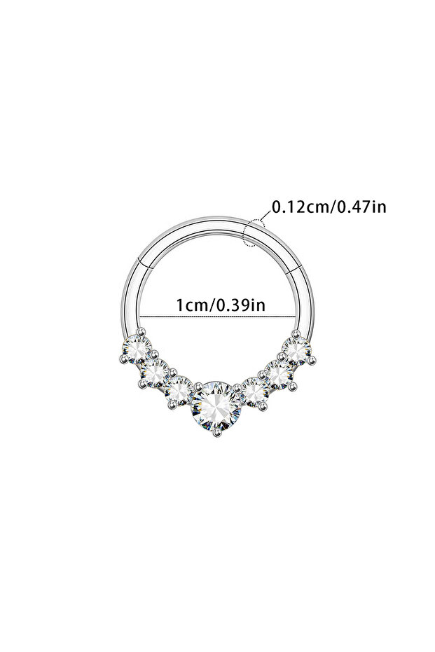 Silver2 (1cm ) Zircon Hinged Segment Nose Ring Stainless Steel Nose Hoop Septum Clicker Piercing Lip