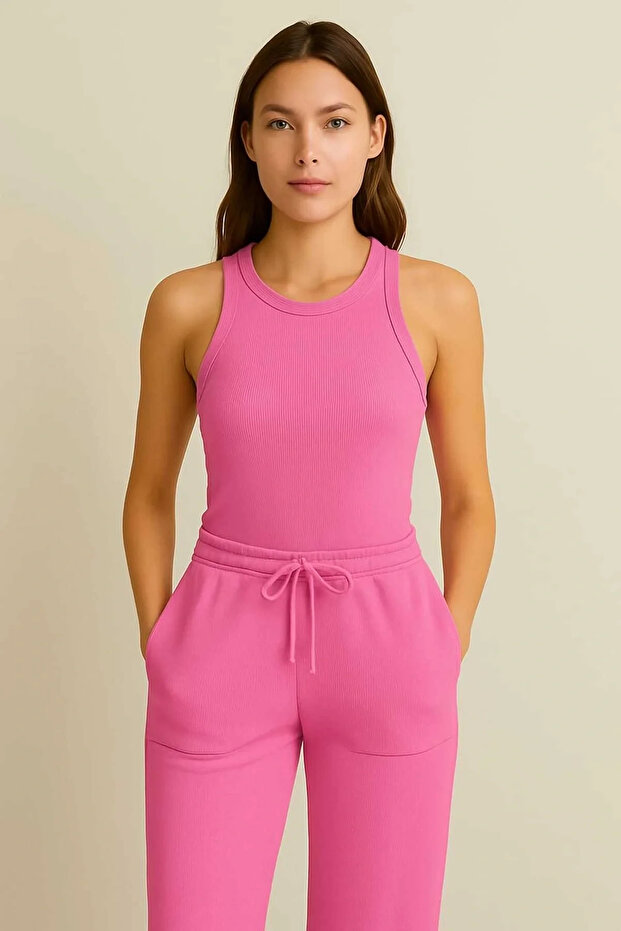 Halter Neck Tank Top and Pocket Trousers Set